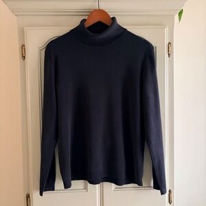 CHICO'S Black Ribbed Silk Blend Turtleneck Sweater‎ Size 3 (XL 14/16)